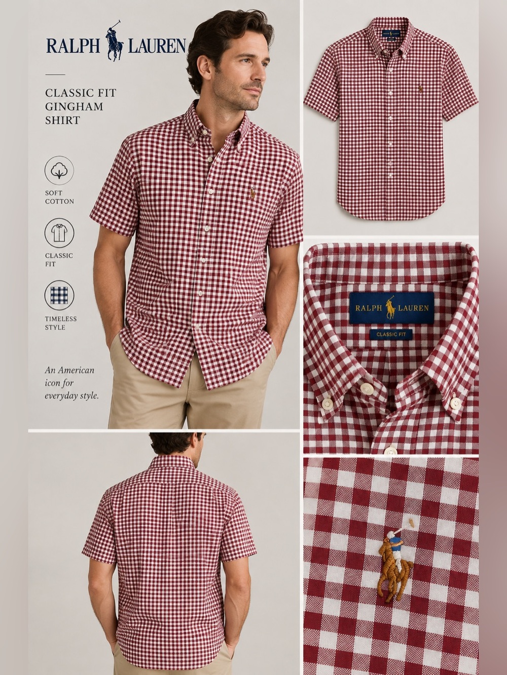 Ralph Lauren Men’s Classic Fit Short-Sleeve Gingham Shirt - Red/White XXL